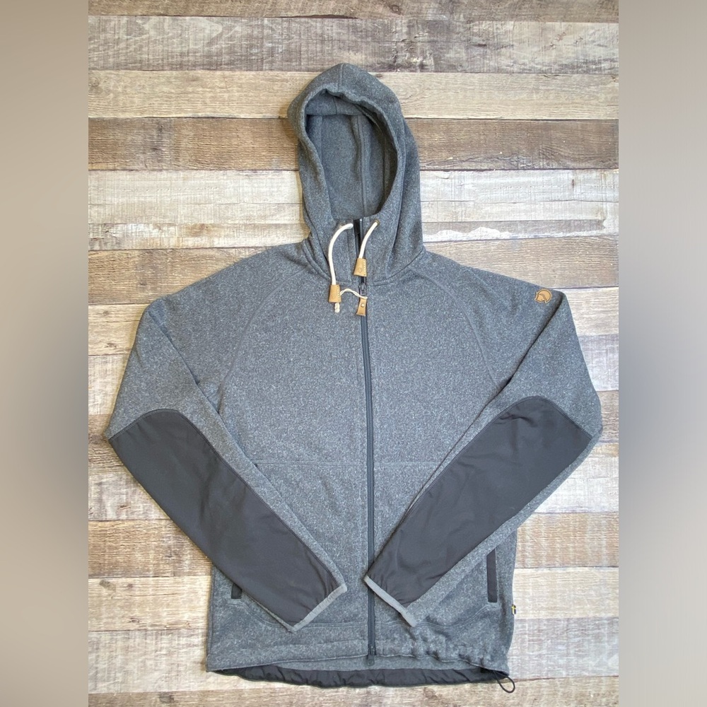 Fjallraven Ovik Fleece Gray Hooded Jacket with Patches